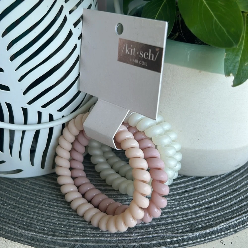 🩶5/$30 Kitsch Slick Hair Coils Large Spiral Hair Ties Set of 4 Pink White NEW